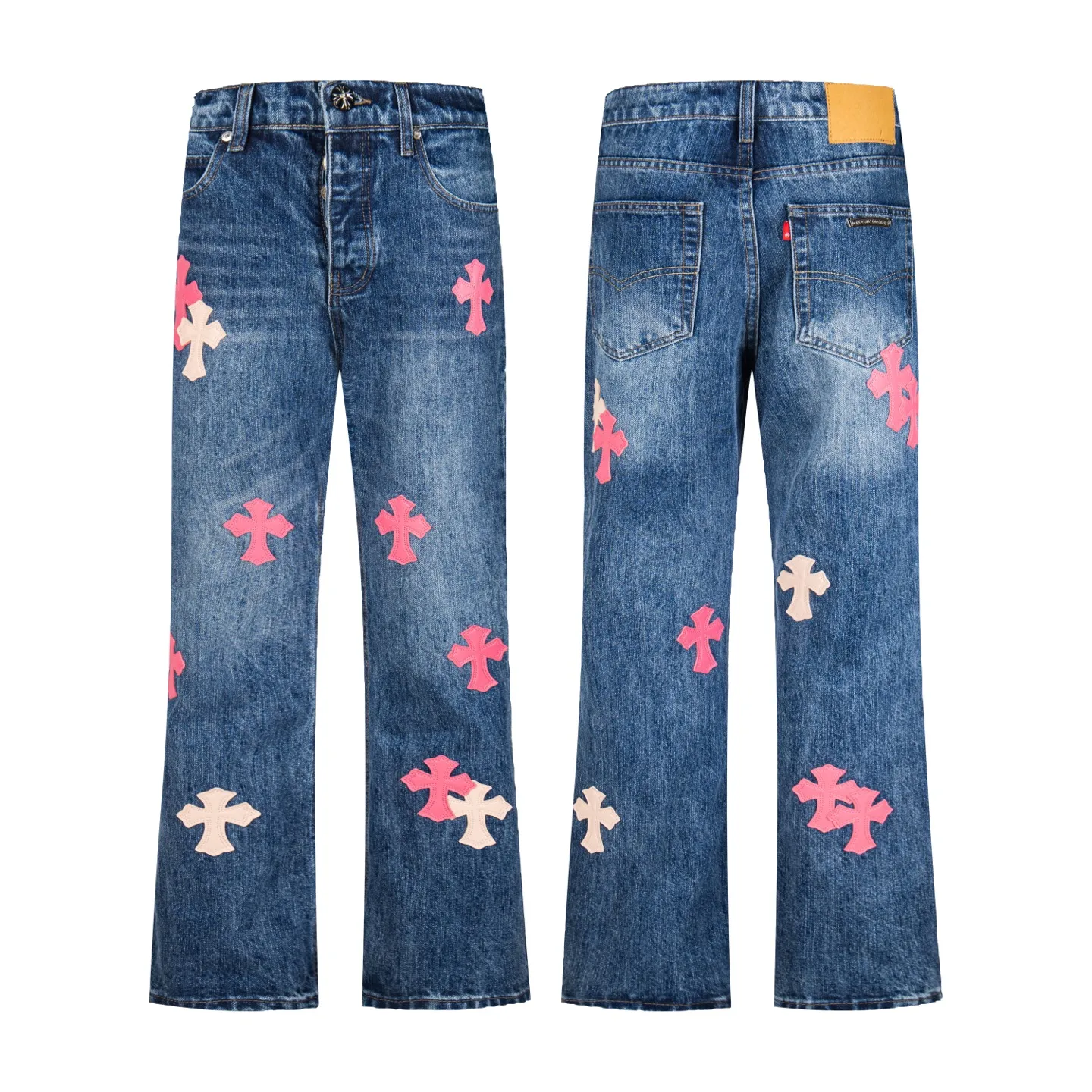P240 Chrome Hearts 2025 New Bamboo Pink Cross Patch Leather Couple Washed Jeans This season’s hot item is sought after by countless celebrities and fashionistas. The neat details of the cutting process add color to the playful fashion! The neat and meticulous design, and the well-fitting structure is unique. The upper body not only has outstanding recognition, but also looks younger and younger. A style with the ultimate wearing meaning and performance, gorgeous color matching, and the craftsmanship of this style is also extremely extraordinary. After the finished product is washed, it is disassembled and hand-made with sheepskin cross leather and then spliced ​​together to complete. The whole piece has too many craftsmanship to describe. It is decorated with patchwork cross flowers and high-waisted washed jeans! ! Absolutely high-end luxury product, a god-level single product, a super popular product, made by top heavy industry, a magic weapon that cannot be missed. Style number: 1869# Size: 28 30 32 34 36 Color: blue